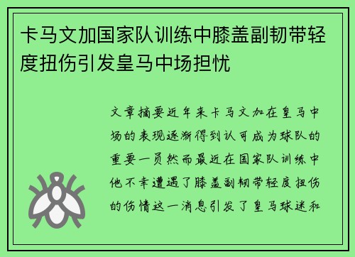 卡马文加国家队训练中膝盖副韧带轻度扭伤引发皇马中场担忧